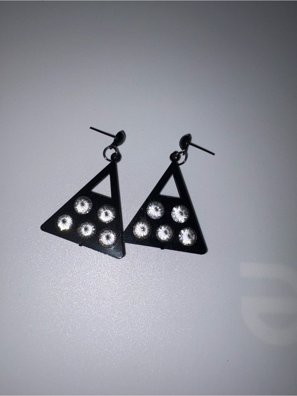 Black Triangle Drop Earrings with Clear Crystal Accents